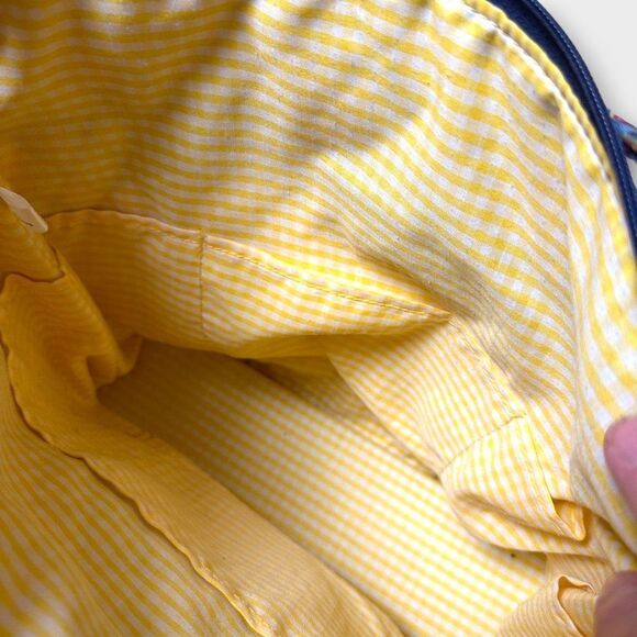 Blue Cotton Tote Handbag Red and Yellow Floral Pattern - Picture 5 of 7